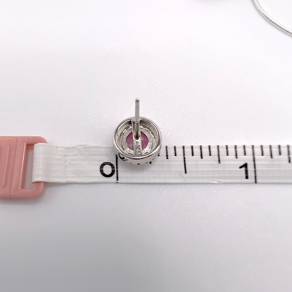 Sterling Silver Halo Pink Fire Opal Cz Set - Picture 13 of 17